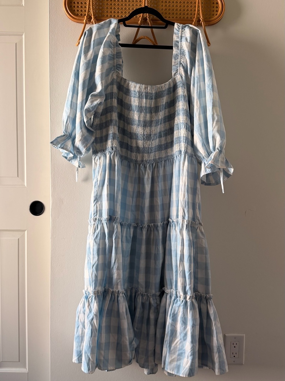 Ivy City Co Light Blue Gingham Tiered Midi Dress